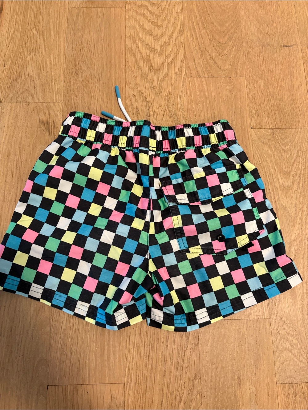 art class Kids Swim Trunks Black Checkerboard with Pink, Blue, Green, Yellow